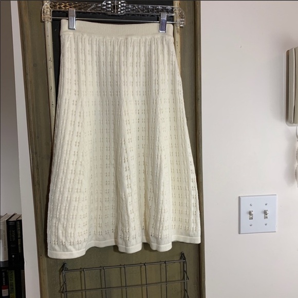 Anthropologie Meadow Rue Cadenza Pointelle Knit Skirt Cream Ivory Size 8 - Picture 8 of 8